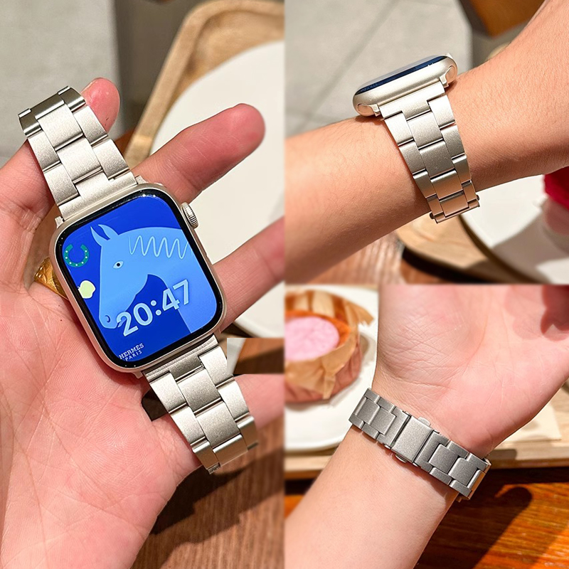 适用苹果iwatch s9手表表带快拆三株AppleWatch876se不锈钢面工具