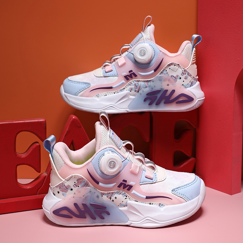 鸿星童儿童运动鞋2023秋冬皮面女童老爹鞋中大童男纽扣跑步鞋秋季