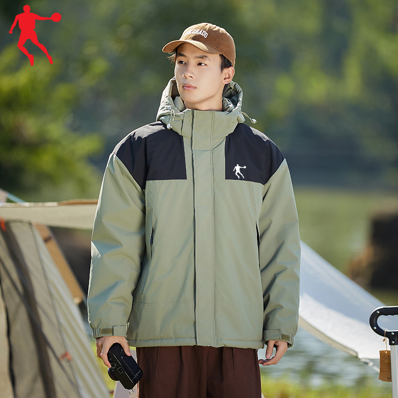 国货乔丹潮流冬季情侣拼色棉衣男女同款防水冲锋棉服保暖连帽外套