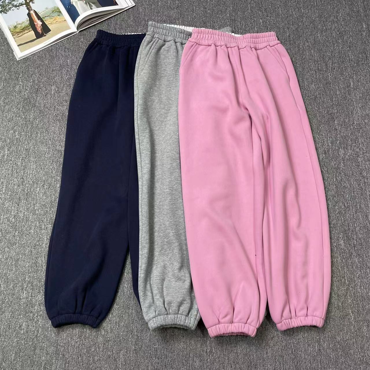 81476余小鱼 三色简约纯色休闲百搭松紧腰加绒加厚束脚卫裤女装