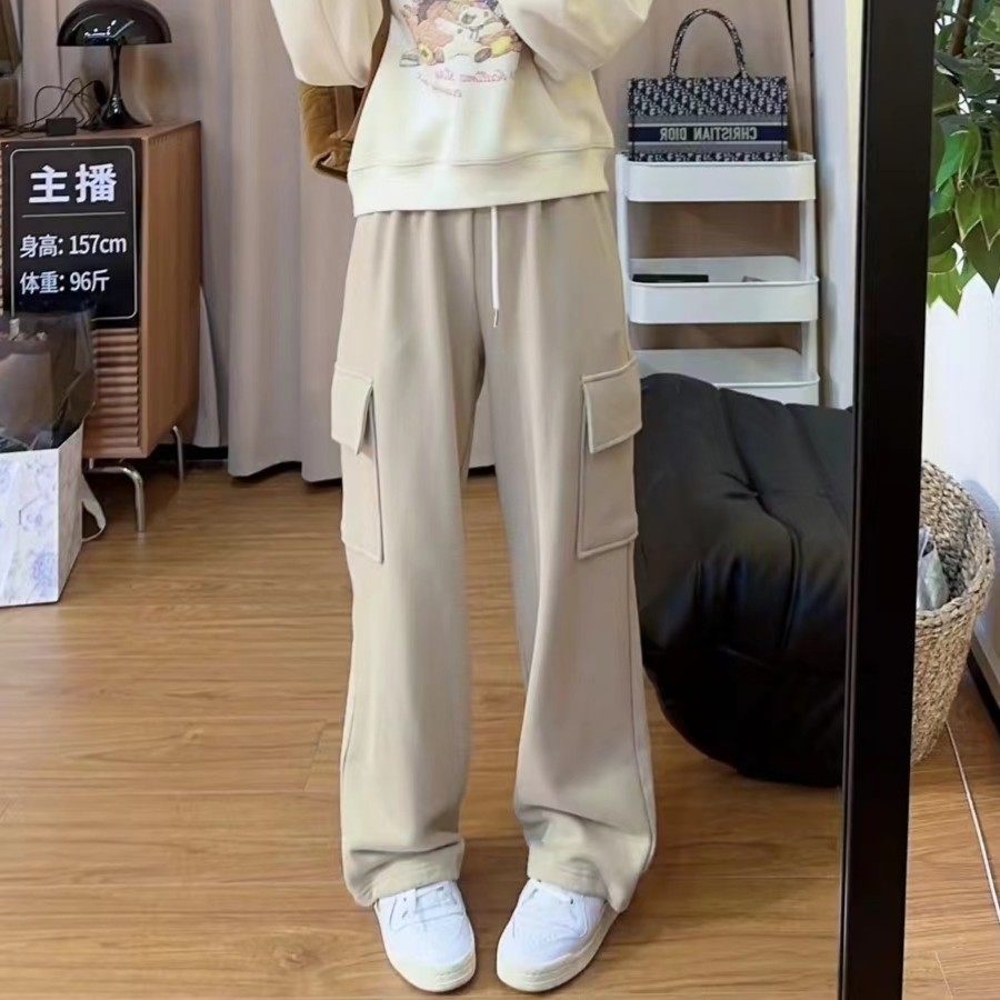 81512余小鱼 三色下摆抽绳松紧腰百搭直筒工装休闲裤女装