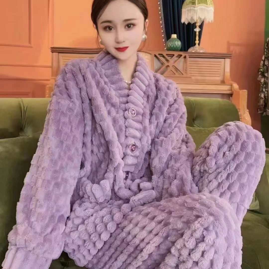 时尚宽松秋冬季长款家居服睡衣女套装小香风外穿家居服