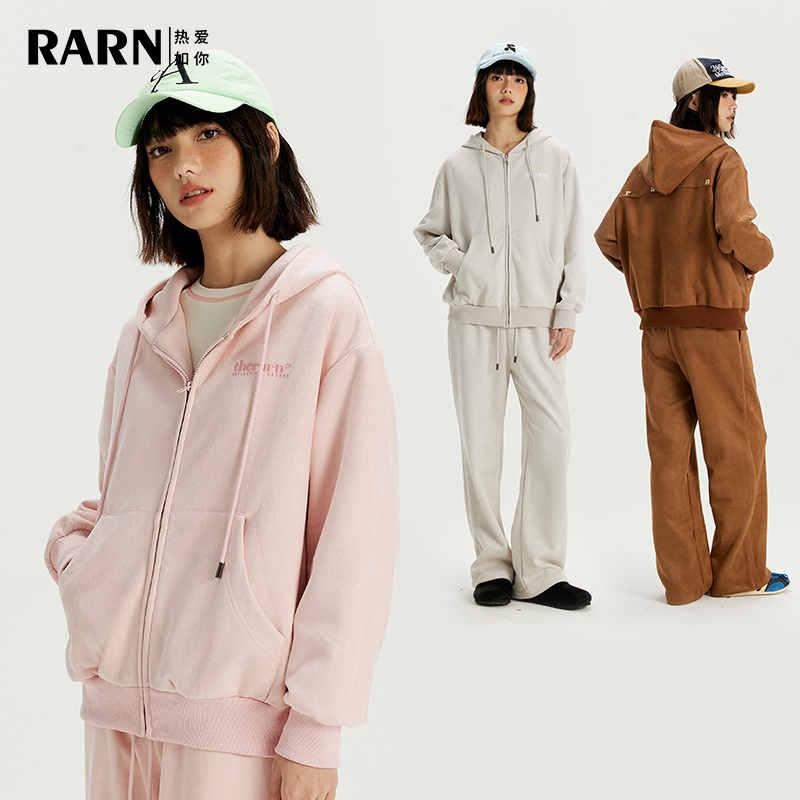 0034【李易行专属】RARN/热爱如你麂皮绒刺绣运动连帽套装长袖宽松