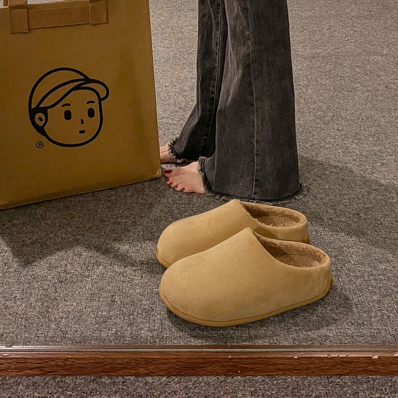 高级感包头勃肯拖鞋女2023秋冬季新款厚底增高网红小众毛毛半拖鞋