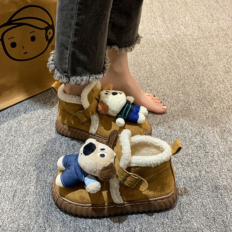 可爱小狗加绒毛毛雪地靴子女2023年冬季新款加厚保暖棉鞋防滑短靴
