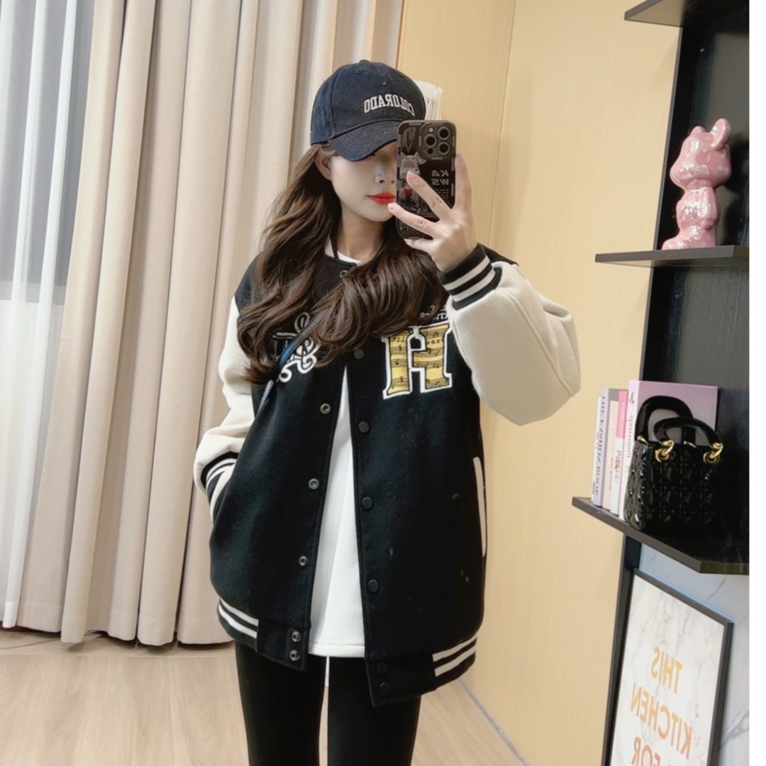 奈奈家N022【飞行员】黑白拼接冬季棒球服小个子改版定制20231207