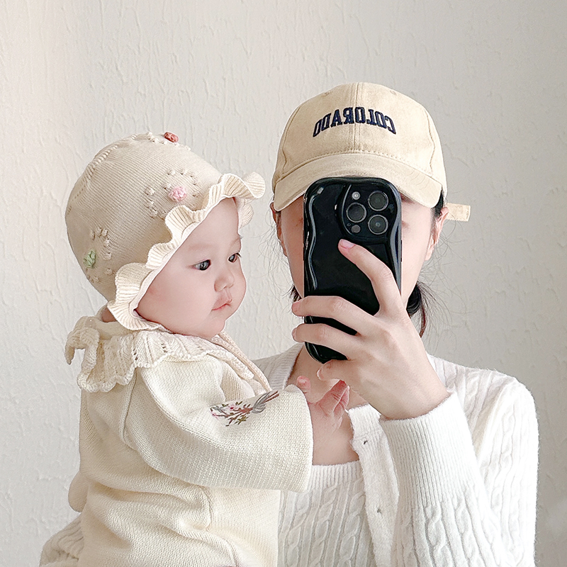 秋冬季婴儿帽子女宝宝网红洋气花边帽婴幼儿遮阳帽女童针织毛线帽