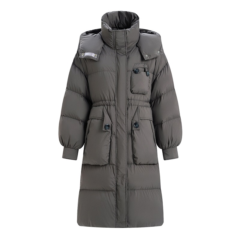 羽绒服女072冬季宽松保暖运动时尚中长款潮流女士连帽灰色
