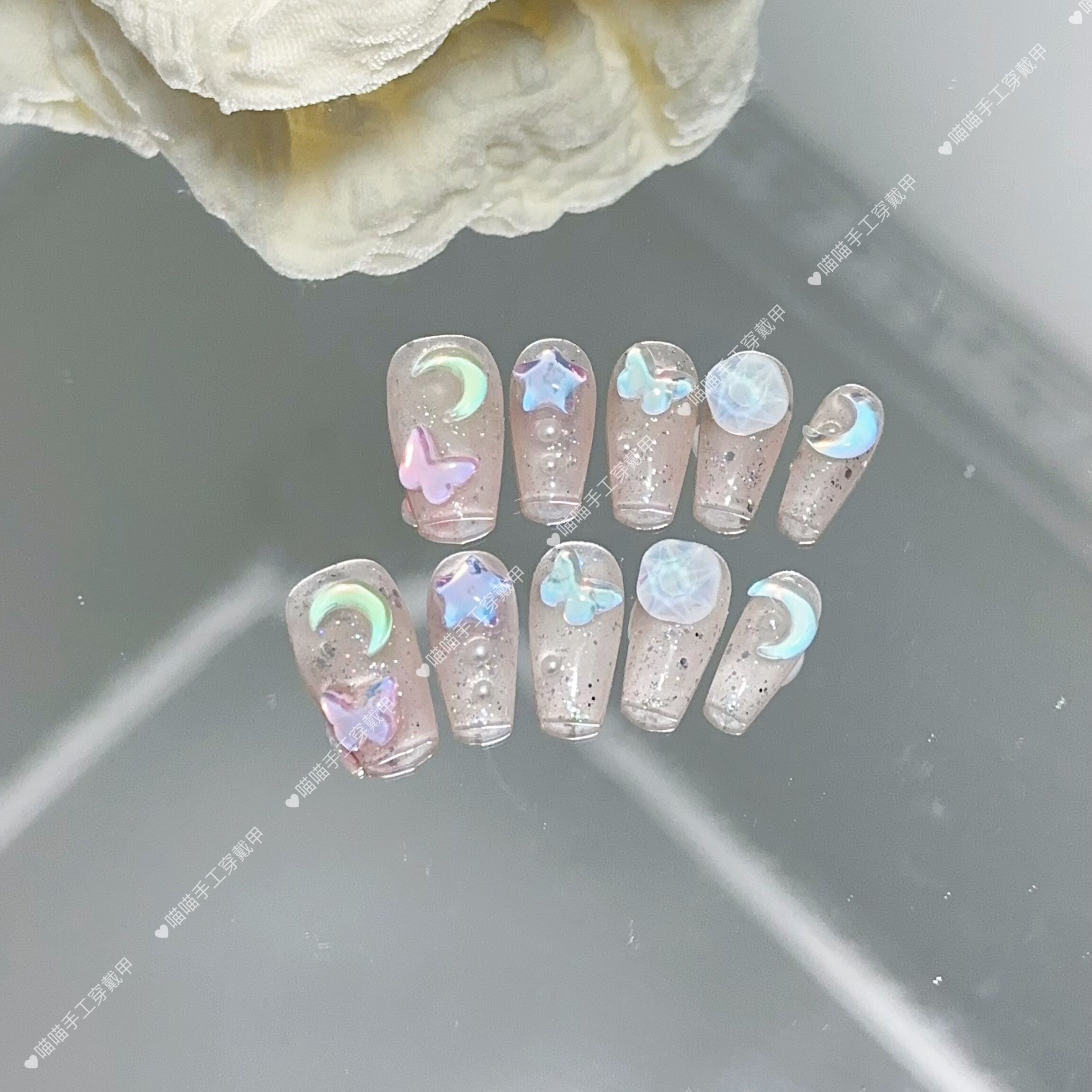 摩卡星月穿戴甲短款网红手工美甲ins风美甲片显白秋冬款轻奢