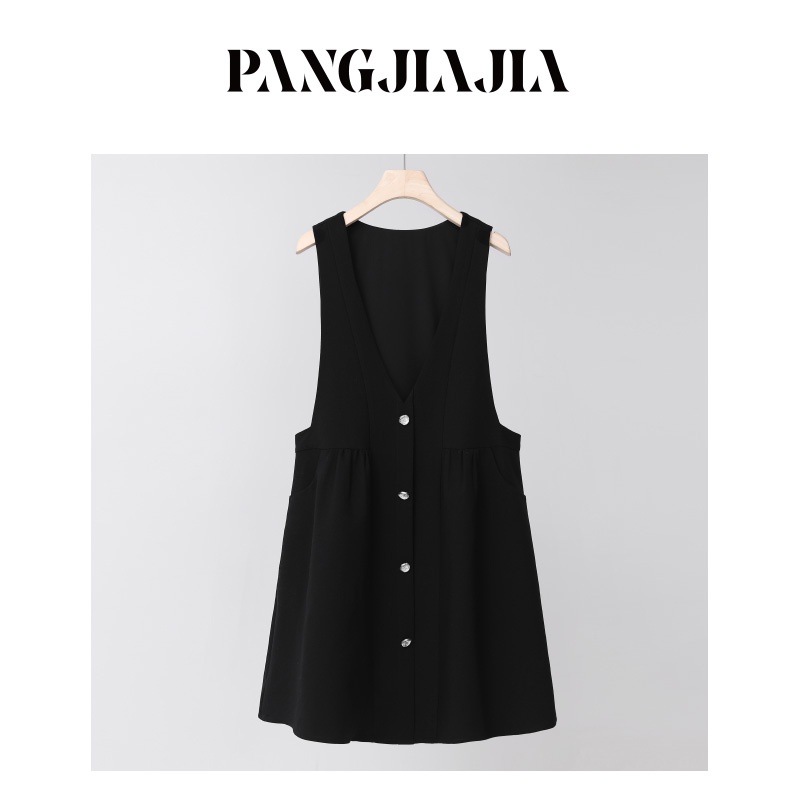 【胖佳佳】自由秋 黑色背心裙秋显瘦百搭减龄连衣裙H623A00839-2