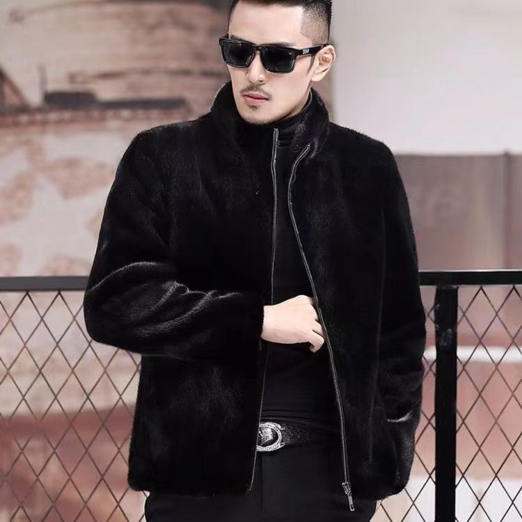 2023爆款厂家直销 男款立领  欧貂皮毛一体外套