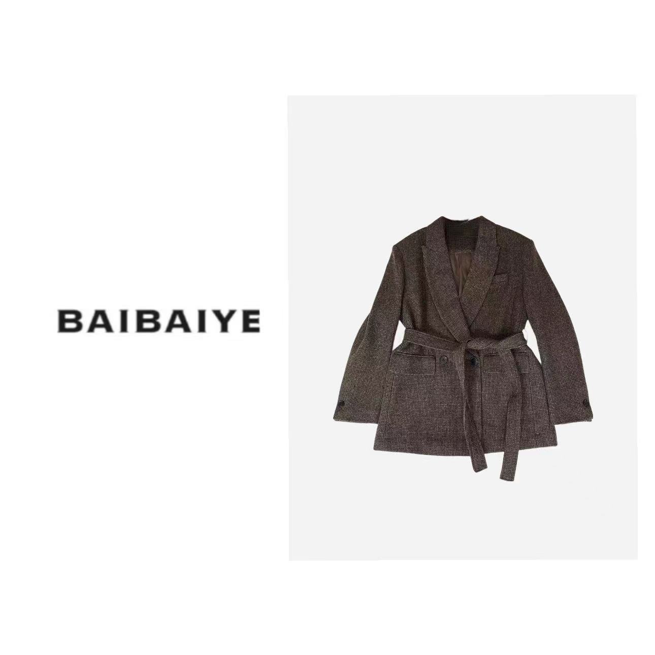 BAIBAIYE 23FW "年轻老钱" 全羊毛小米格纹系带西装外套Z23FW565