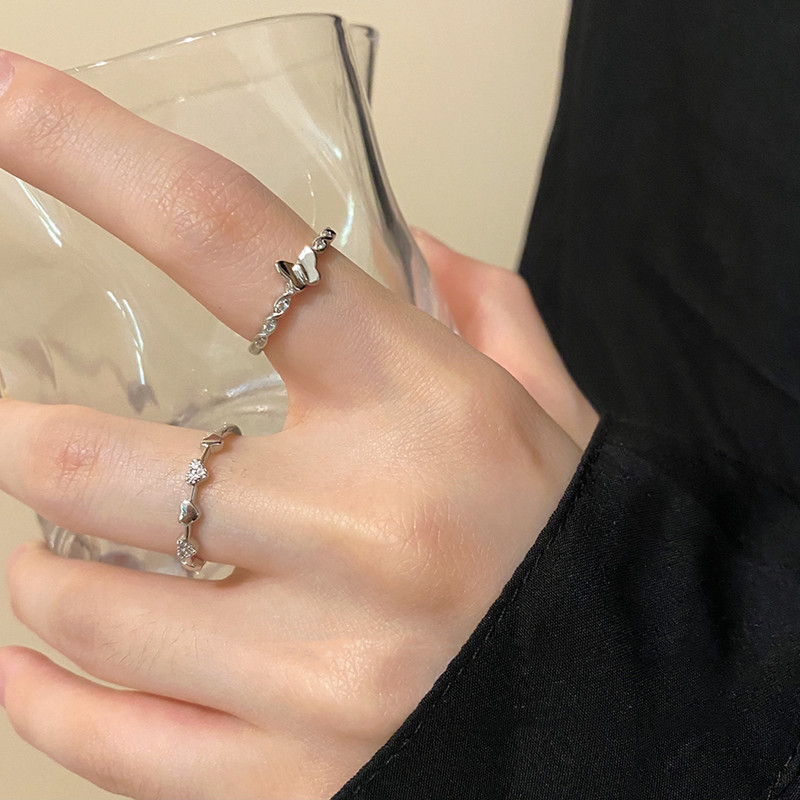 合金戒指 精致锆石爱心蝴蝶戒指女小众设计食指戒冷淡风时尚指环