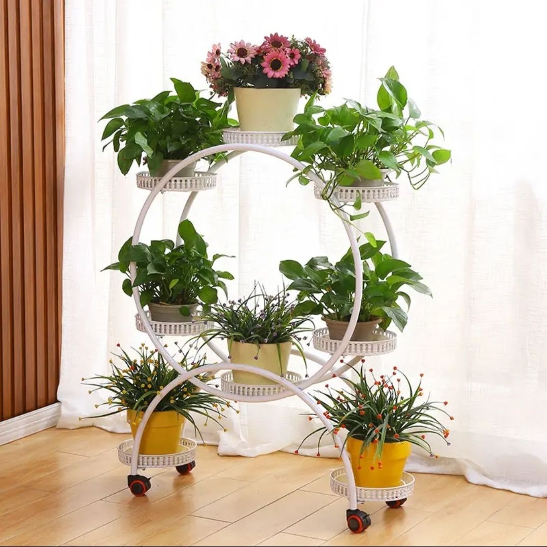 【多多】花架可移动多层花盆置物架花架加高架花架子铁艺花架带轮