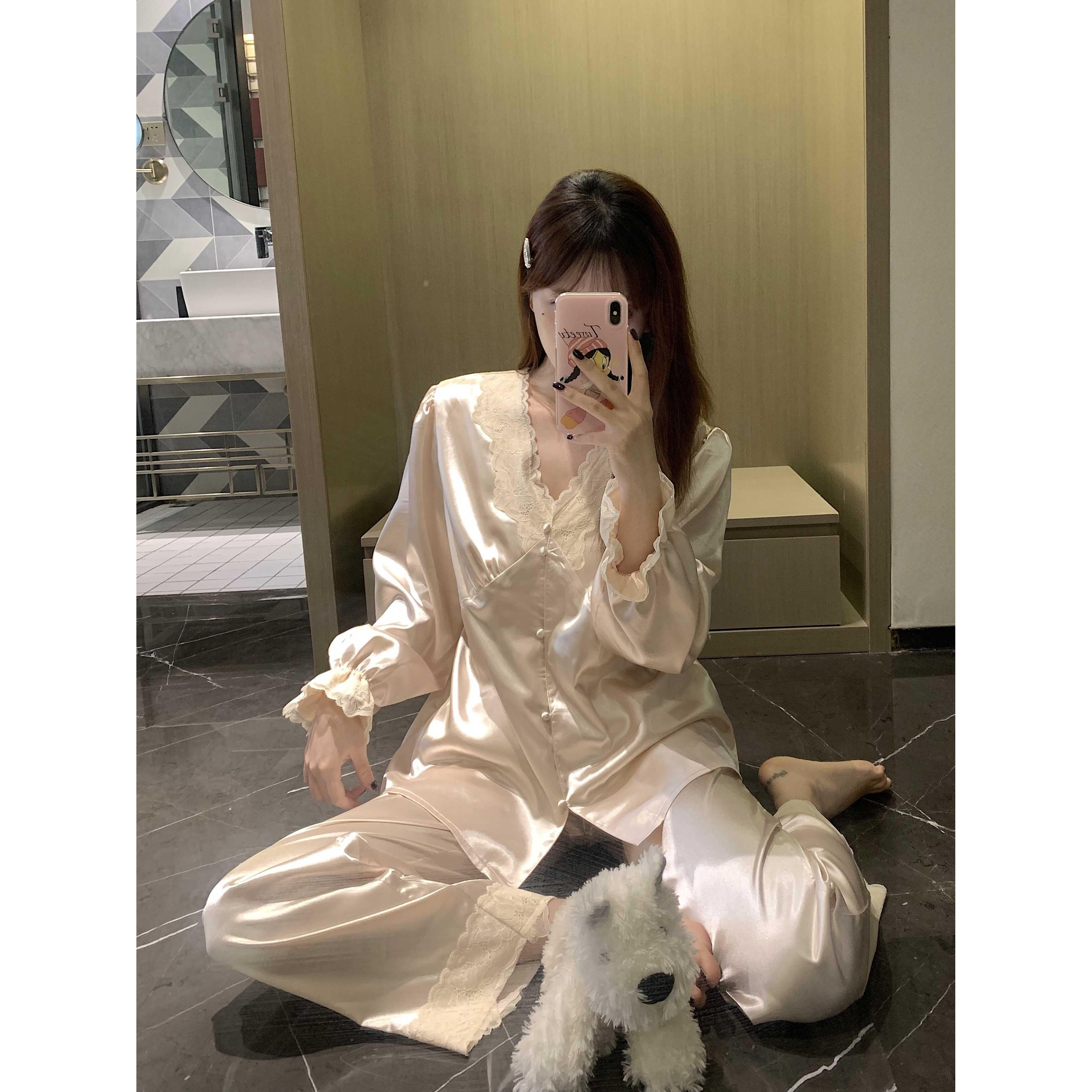 卡通樱桃印花长袖长新款甜美裤睡衣套装春秋2024家居服秋季少女款