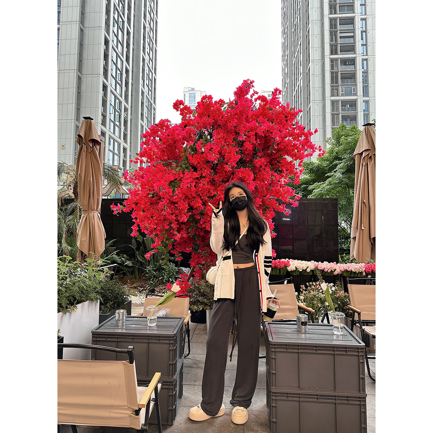张智研【冰激面膜裤】夏季纯色抽绳直筒裤百搭拖地裤女高腰休闲裤
