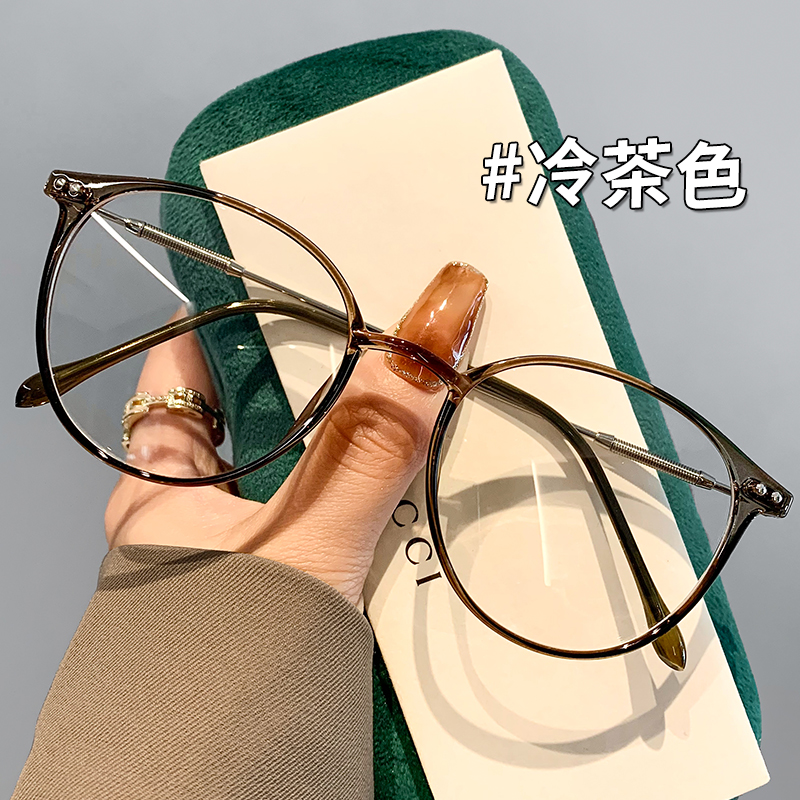大框网红韩系眼镜素颜显瘦近视女专业可配有度数散光镜片茶色显白
