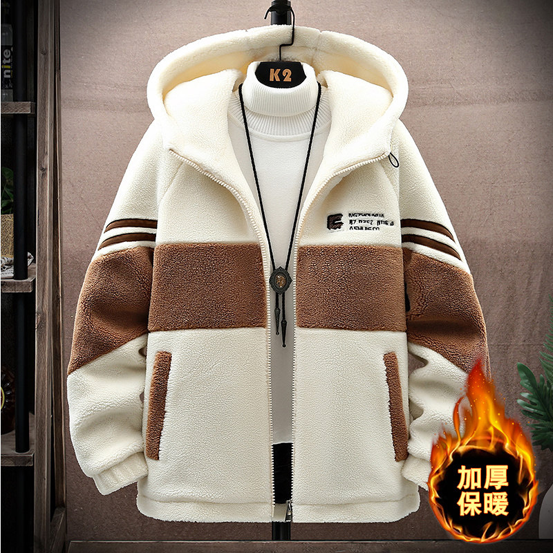 秋冬保暖颗粒绒棉衣外套男青少年学生连帽时尚保暖夹克宽松棉服