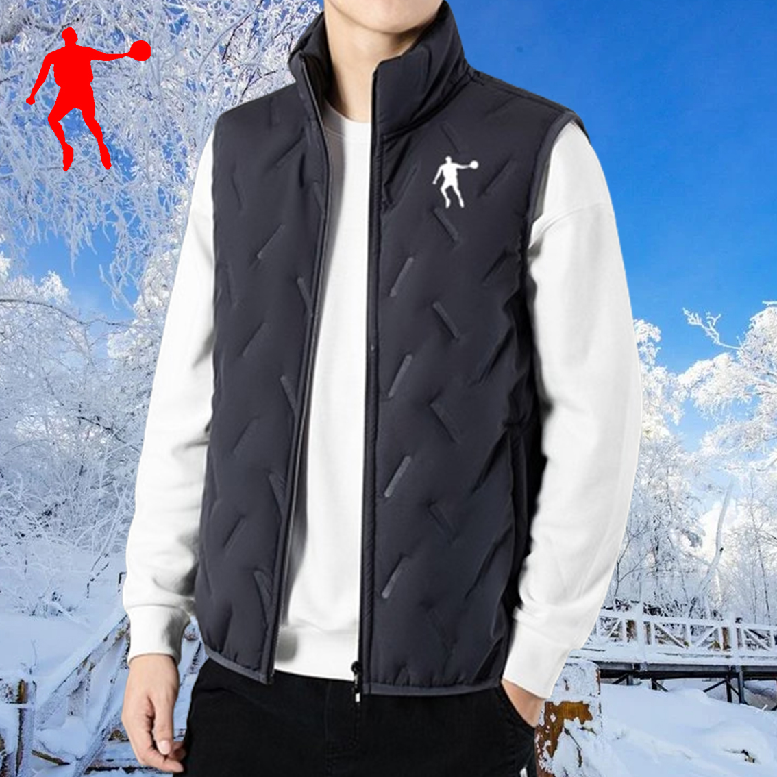 乔丹中国加厚男士棉服秋冬加绒保暖运动休闲爸爸装外套夹克背心男