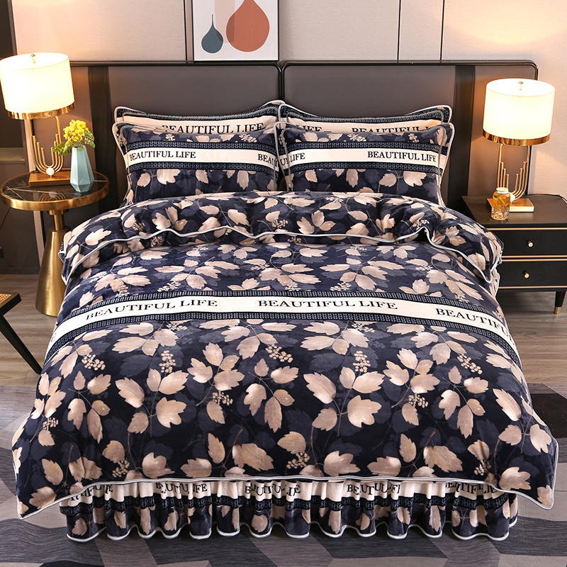 【牛奶绒】床裙款设计吊边床裙加厚牛奶绒四件套【人气热卖款】加绒