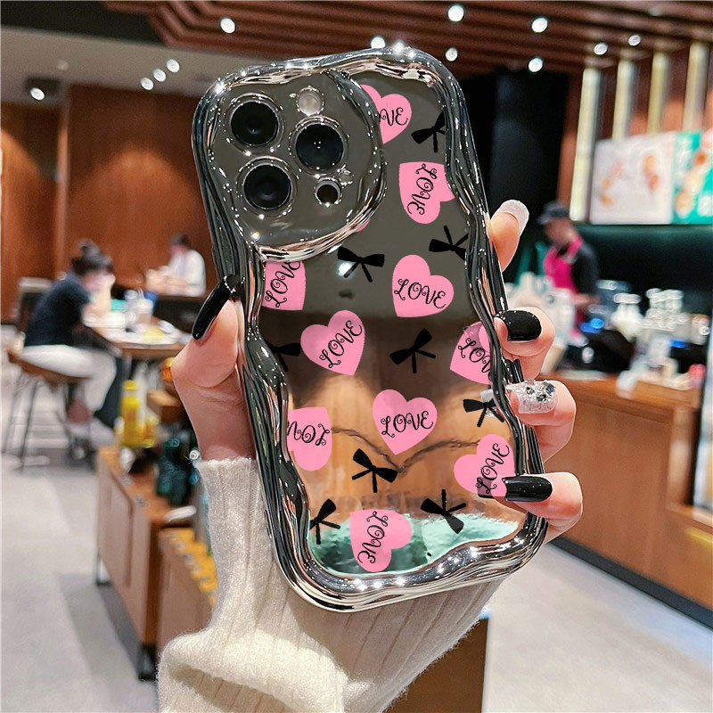 富典粉色爱心苹果15/14/13华为OPPO小米vivo电镀曲边纹防摔手机壳
