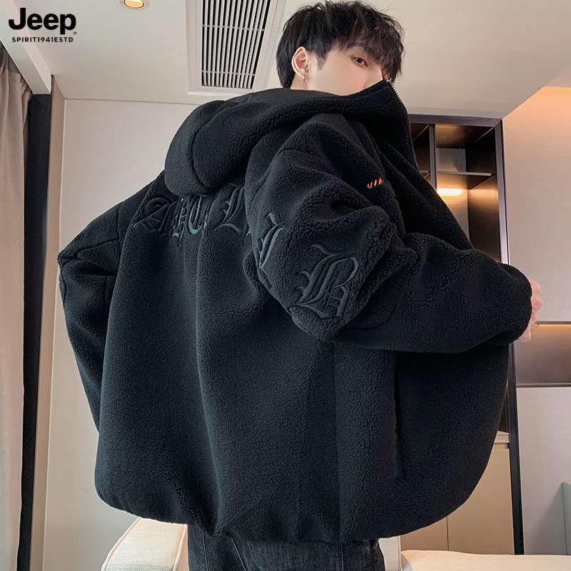 JEEP吉普玛斯柏羊羔绒棉衣外套男士秋冬季2023年新款潮流宽松男生