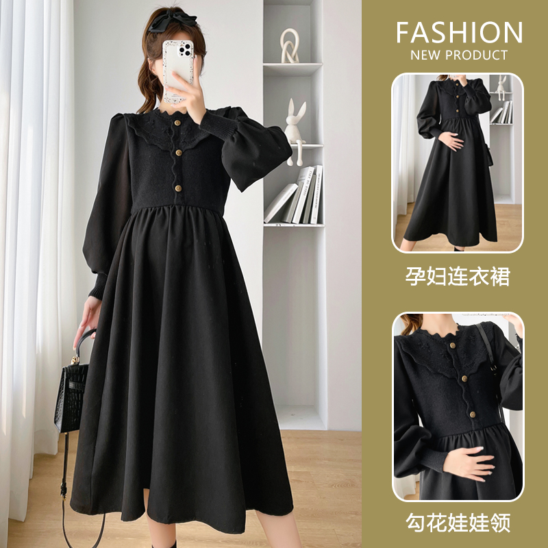 网红孕妇装显瘦毛衣拼接孕妇连衣裙时尚大码孕妇打底裙孕妇冬装