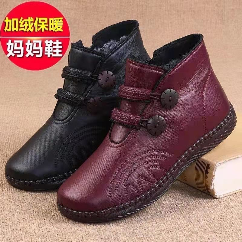 品牌断码中老年加绒保暖女式棉鞋休闲时尚软底防滑妈妈雪地靴女