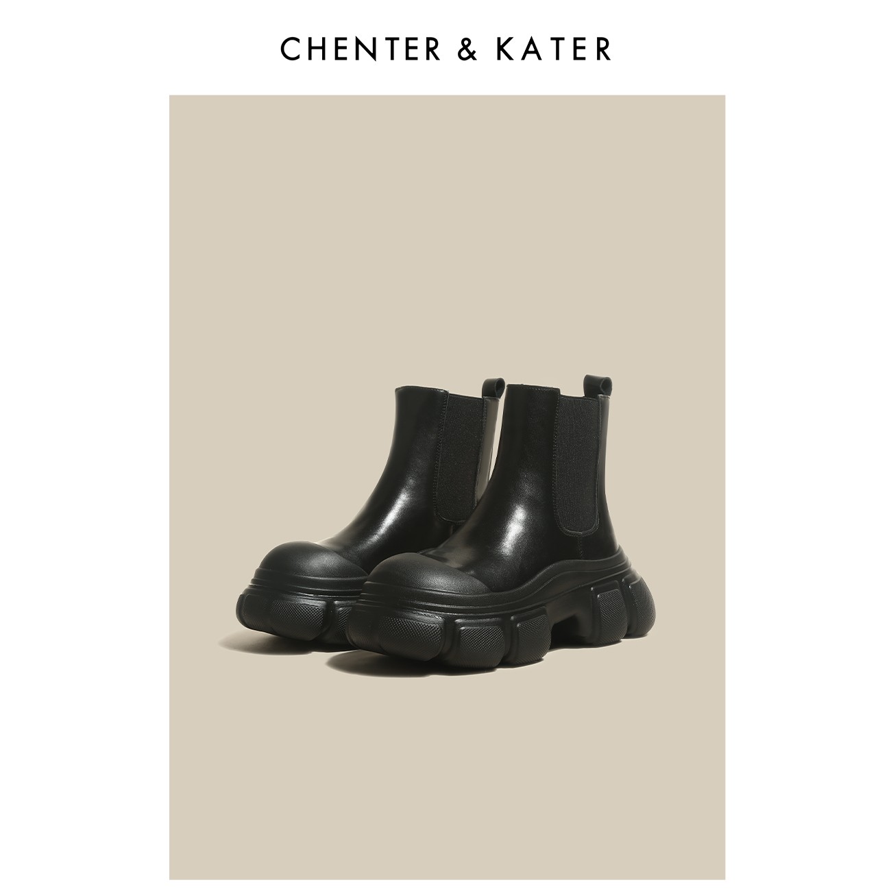 CHENTER&KATER秋冬季英伦风圆头粗跟切尔西靴
