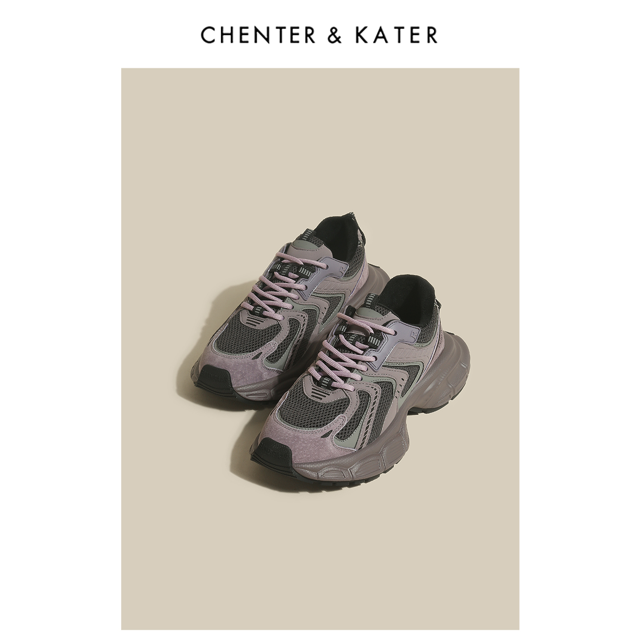 CHENTER&KATER运动鞋小香风厚底老爹鞋女ins复古拼色透气休闲跑鞋