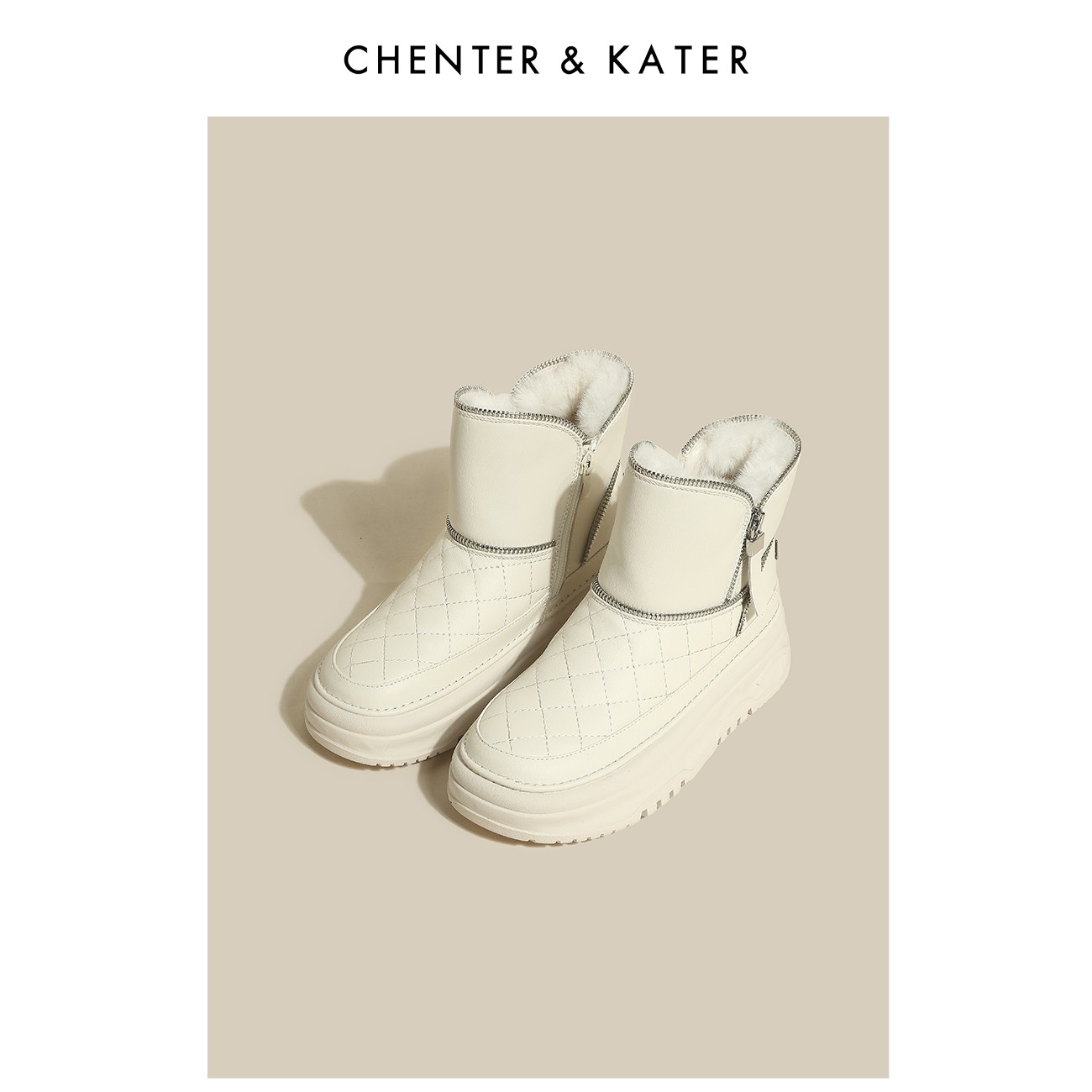 CHENTER&KATER雪地靴可爱笑脸胖嘟嘟的冬天加绒保暖防滑短筒靴子