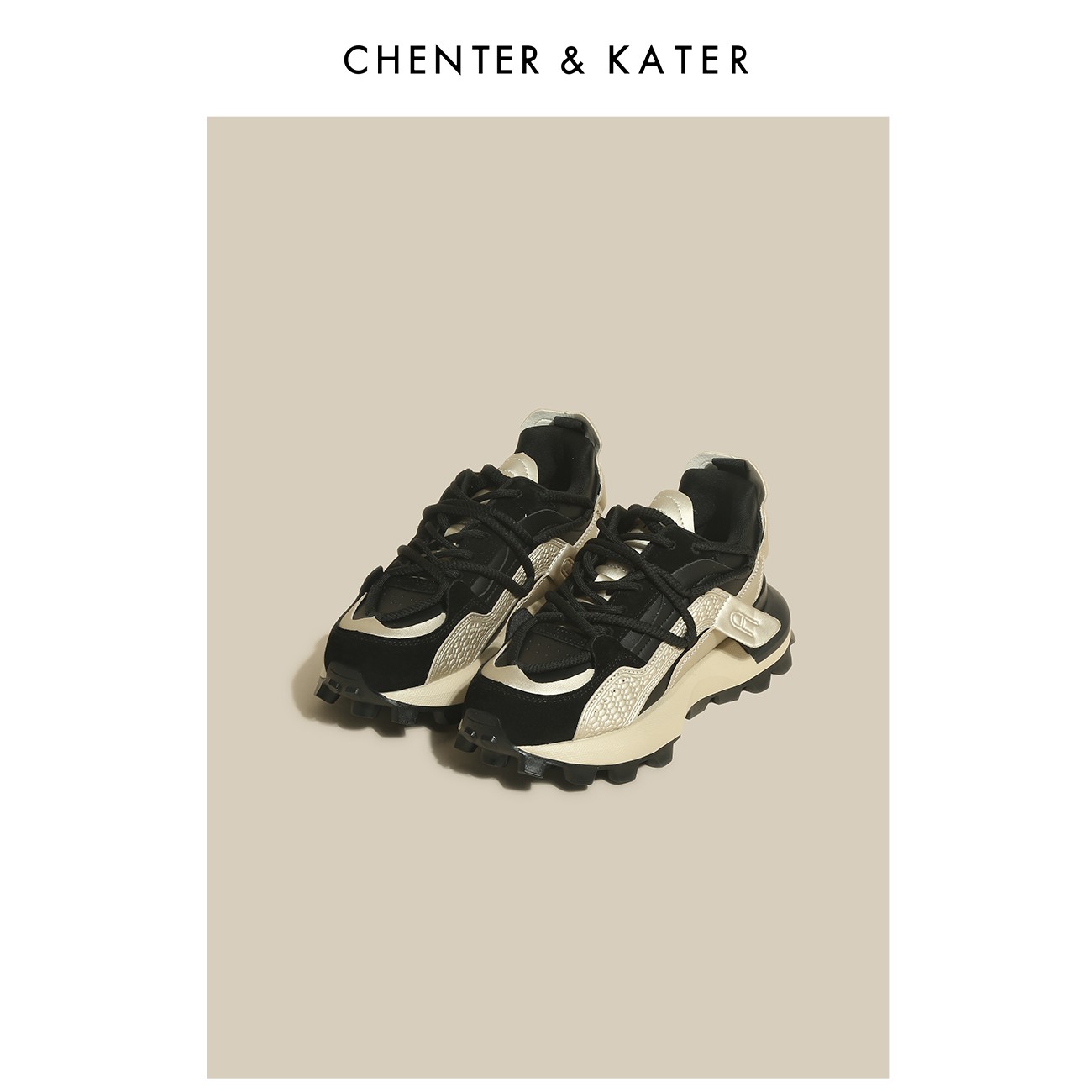 CHENTER&KATER运动鞋厚底老爹鞋子女ins潮网面透气复古百搭休闲鞋