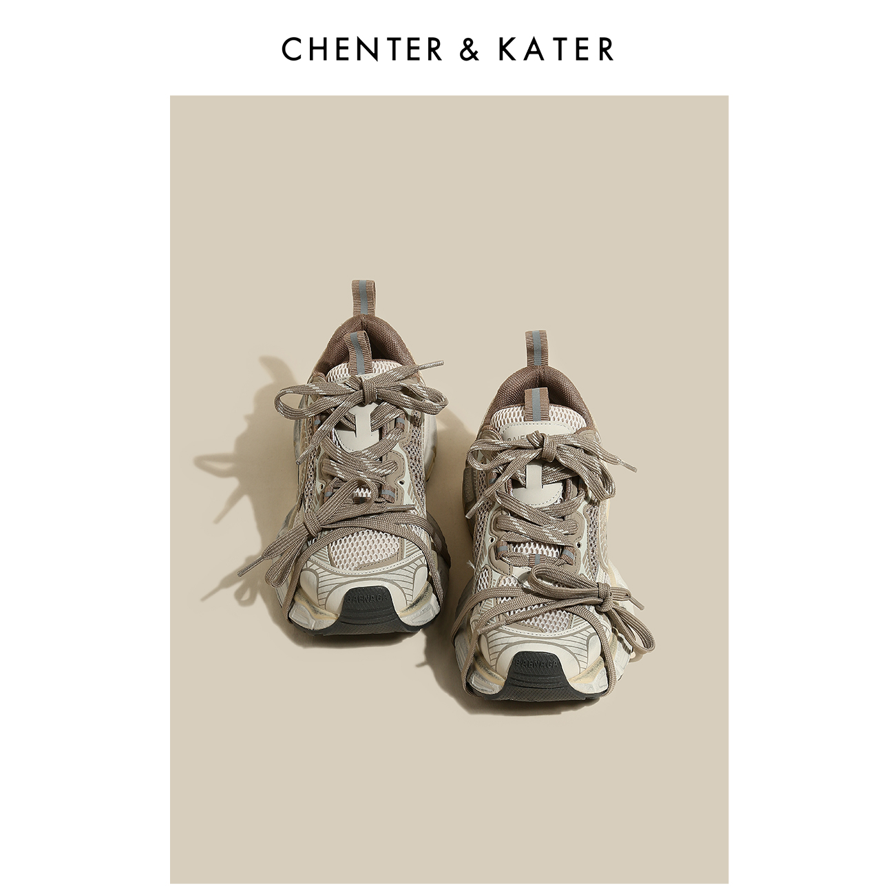 CHENTER&KATER运动鞋 2023秋季新款轻便透气网面圆头厚底老爹鞋女