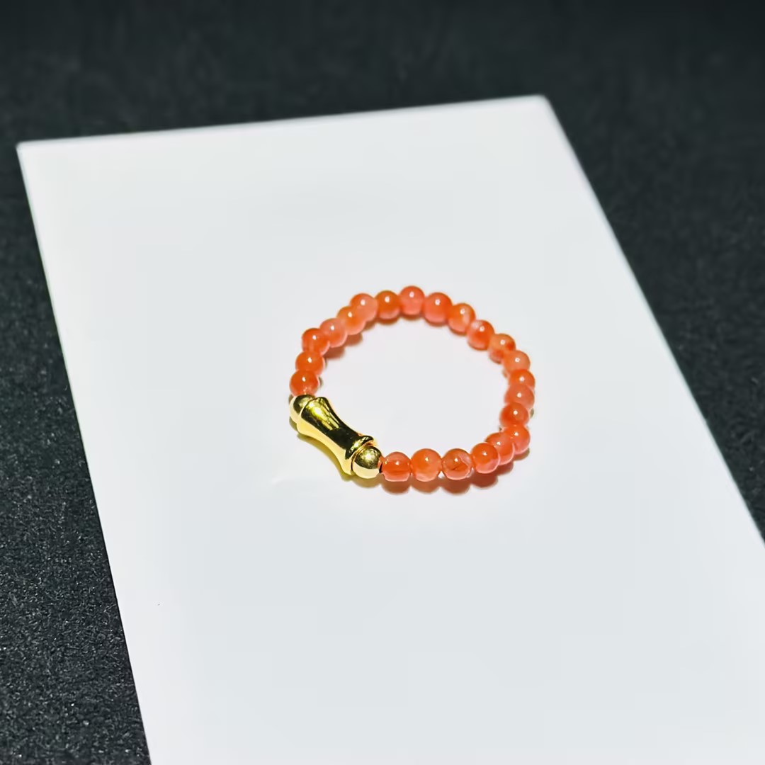 【ZY】18k金珠南红玛瑙指环（多样性发）不配证书