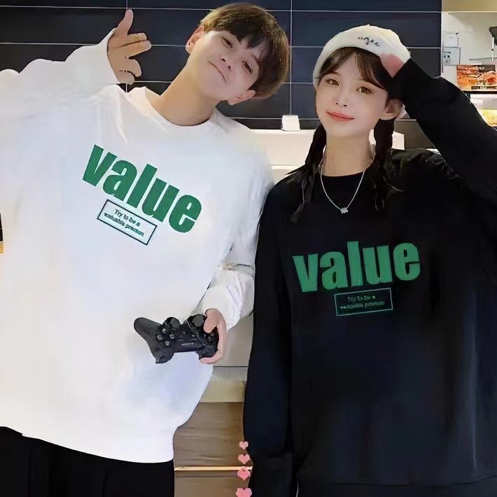 【秋冬卫衣】2023秋季华棉圆领卫衣男女同款百搭潮流情侣装-绿V