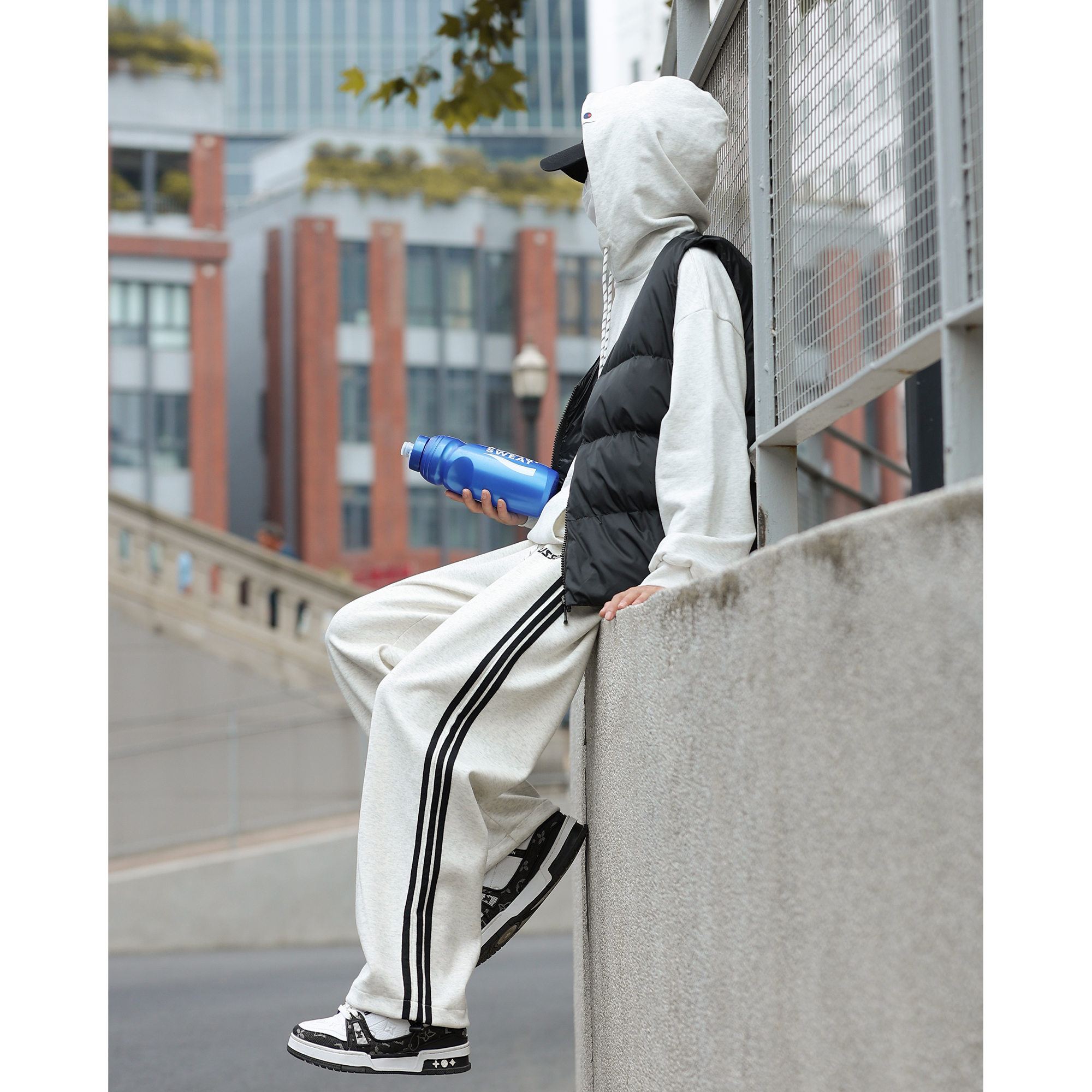 【ARTSMAN】美式条纹直筒休闲裤男秋冬款加绒卫裤抽绳束脚运动裤子