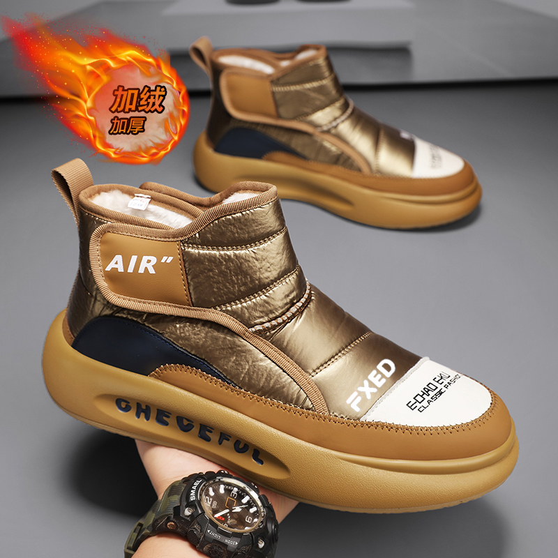 回力特雪地靴男秋冬季保暖户外防水防滑皮毛一体面包加绒加厚棉鞋