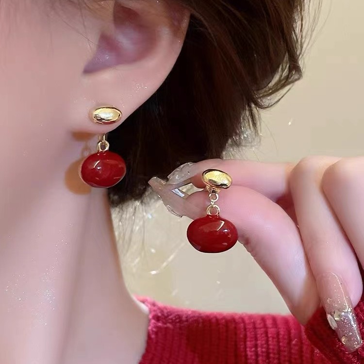 青桐 合金耳饰 035红豆秋冬新款爆款气质轻奢简约高级甜美耳钉