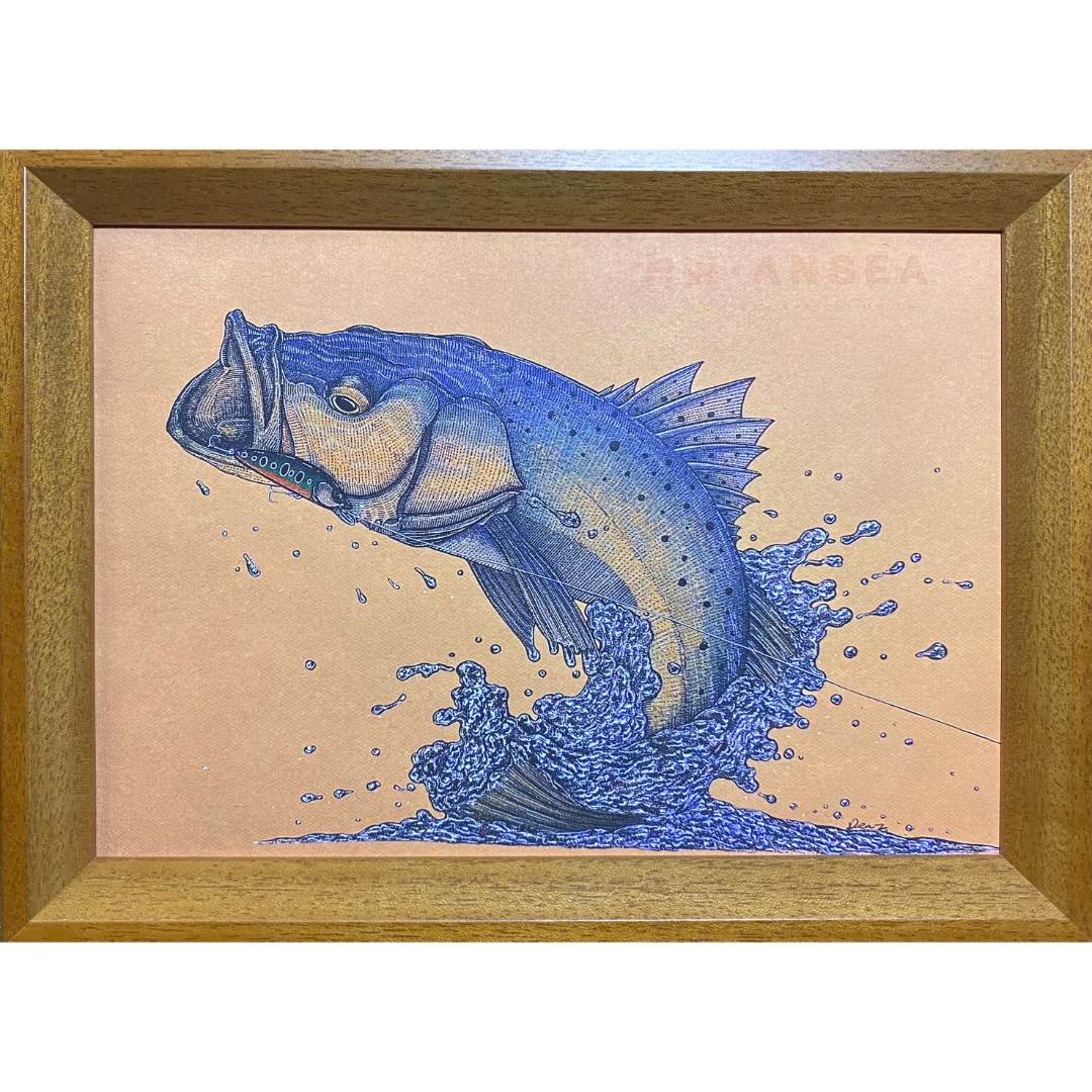 与海·ANSEA海鲈鱼画油画布做旧微喷版路亚插画复古怀旧喷绘单幅