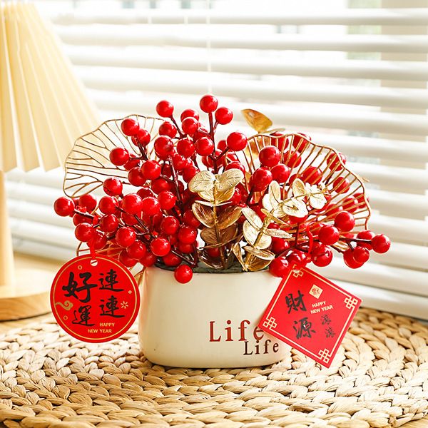 【好运来专属】红果仿真花假花摆设客厅餐桌花摆花节日喜庆过新年装