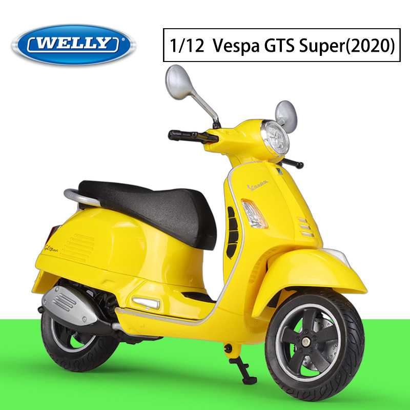 春天150维斯帕2020VespaGTSSuper仿真合金踏板白色摩托车避震模型
