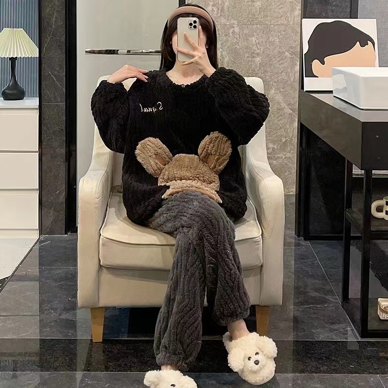 珊瑚绒睡衣女2023秋冬季新款加绒加厚高级感可外穿保暖家居服套装