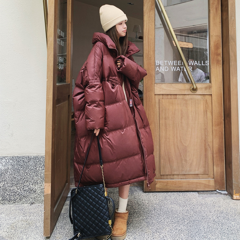 韩系宽松茧型白鸭绒羽绒服外套女冬新款设计感长款过膝加厚面包服