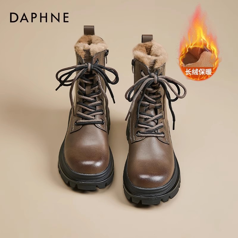 达芙妮加绒加厚英伦风马丁靴女2025冬季厚底短靴保暖东北雪地靴子商品图