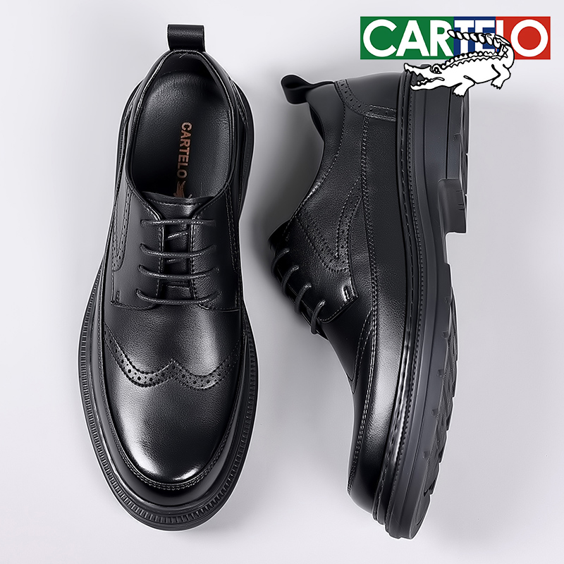 CARTELO/卡帝乐鳄鱼正品2024秋季新款爆款真皮牛皮英伦风男士皮鞋