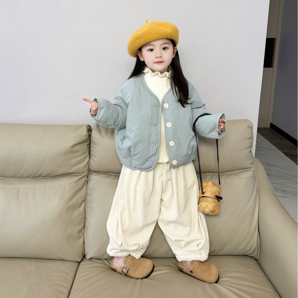 《现货》2024儿童羽绒服加厚保暖冬季韩版纯色baby蓝90白鸭绒外套