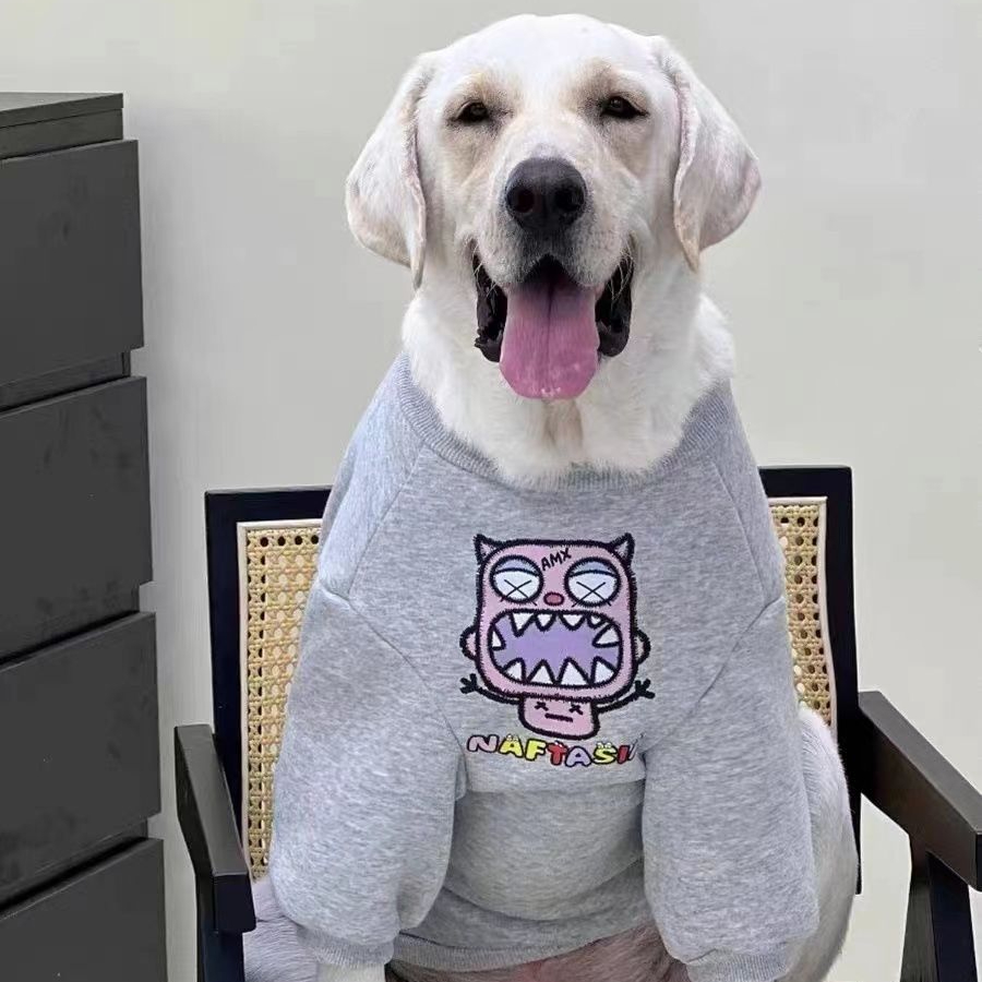 狗狗衣服秋冬款可爱卡通小怪兽加绒拉布拉多保暖卫衣四脚冬季大型