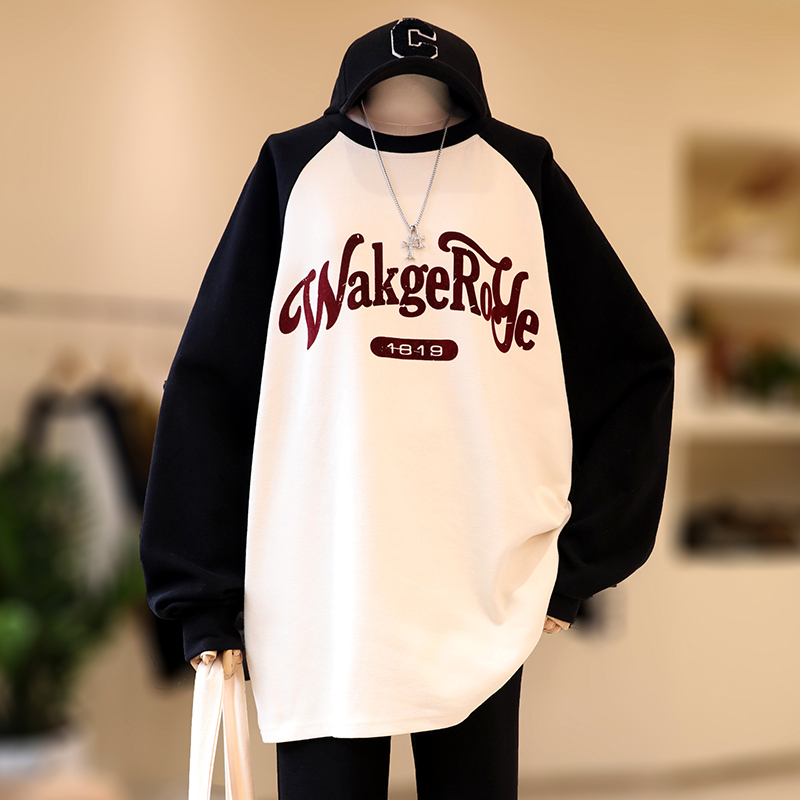 【福利】大码插肩袖卫衣女宽松内搭长袖T恤胖mm显瘦#23698/23701