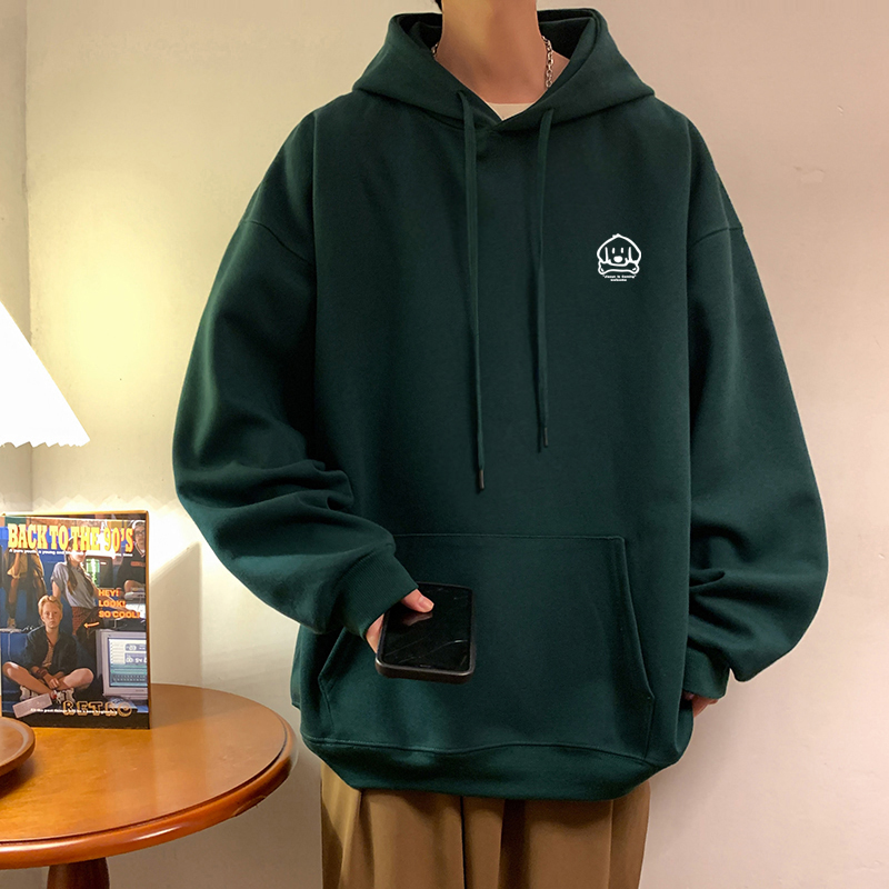 美式墨绿色卫衣男款秋冬季潮牌高级感连帽上衣百搭外套情侣装帽衫