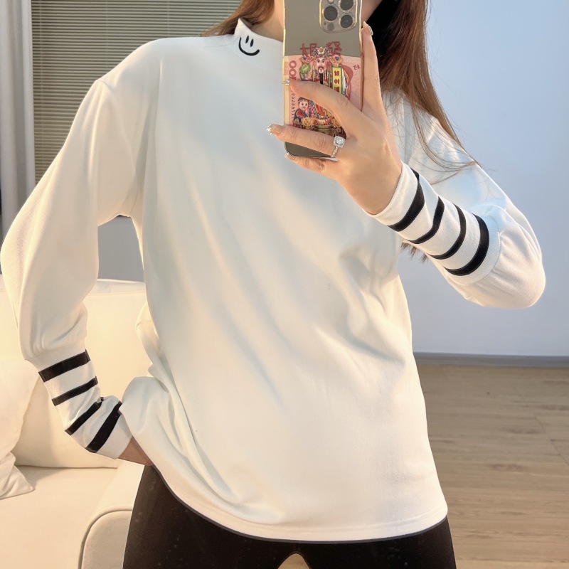 【7736】韩版撞色弹力打底衫新款遮肉T恤